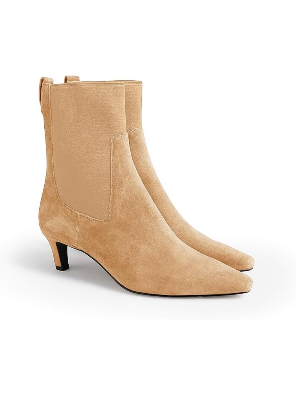 Women's Khaki Ankle Boots Low Kitten Heel Pointed Toe Slip On Elastic Booties